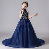Princess Sweep / Brush Train Formal Evening / Pageant Flower Girl Dresses - Tulle Sleeveless Halter Neck with Beading / Embroidery / Appliques