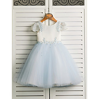 Princess Tea Length Wedding / Birthday / Pageant Flower Girl Dresses - Satin / Tulle Cap Sleeve Jewel Neck with Beading miniinthebox