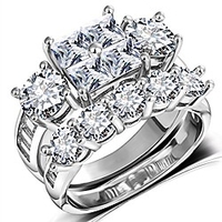 princess wedding rings for women - brilliant cubic zirconia big engagement bridal sets size 6-9 (5)