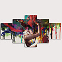Print Stretched Canvas Prints - Abstract Traditional Modern Five Panels Art Prints