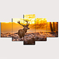 Print Stretched Canvas Prints - Landscape Animals Traditional Modern Five Panels Art Prints