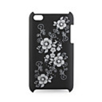 Protective 4 Flower Pattern Hard Plastic Back Case for iPhone 4 Black