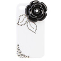 Protective Hard Case with Crystals for iPhone 4 (Black Flower)