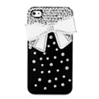 Protective Hard Case with Crystals for iPhone 4 (White Bowknot)