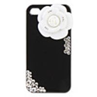 Protective Hard Case with Crystals for iPhone 4 (White Flower)