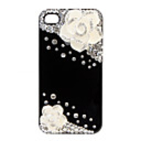 Protective Hard Case with Crystals for iPhone 4 (White Flower)