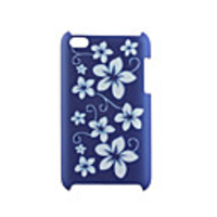 Protective Plastic Back Case with Laser Etching Flower Pattern for iPhone 4 Blue
