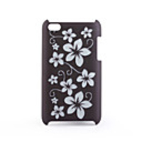 Protective Plastic Back Case with Laser Etching Flower Pattern for iPhone 4 Brown