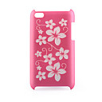 Protective Plastic Back Case with Laser Etching Flower Pattern for iPhone 4 Pink