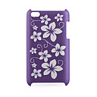 Protective Plastic Back Case with Laser Etching Flower Pattern for iPhone 4 Purple