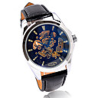 PU Band Mechanical Wrist Watch for Men(Black)
