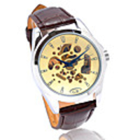PU Band Mechanical Wrist Watch for Men(Brown)