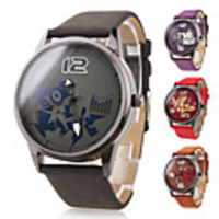 PU Band Quartz Wrist Watch For Women Men