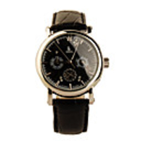 PU Leather Band Crystals Stainless Steel Self-Winding Mechanical Wrist Watch Black