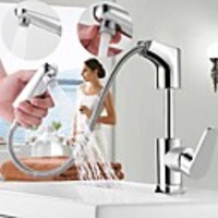Pullout Spray Sink Faucet/ Rotatable /Brass/ Design/Double outlet Chrome Deck Mounted Single Handle One HoleBath Taps Sink Faucet