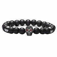 punk alloy crystal skull natural stone lava rock beads cuff bracelet