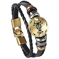 punk alloy leather bracelet constellation braided rope bracelet bangle wristband(taurus)
