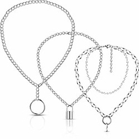 punk chain choker lock pendant necklace long multilayer chunky choker (silver)