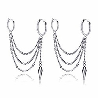 punk jewelry stainless steel huggie hinged hoop earrings cone tassel long chain dangle drop earrings