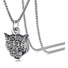 punk rock stainless steel animal tiger head tag pendant charm necklace(white)