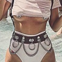 punk waist chain belt leather body chains rave body jewelry accessories for women and girls (black)