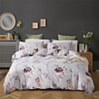 Purple Floral Print Botanical 3 Pieces Bedding Set Duvet Cover Set Modern Comforter Cover Ultra Soft Hypoallergenic Microfiber and Easy Care(Include 1 Duvet Cover and 1 or2 Pillowcases)