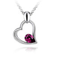 Purple Shining Crystal And Platinum Plated Alloy Pendant Necklace