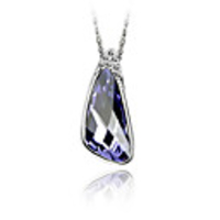Purple Shining Crystal And Platinum Plated Alloy Teardrop Shaped Pendant Necklace