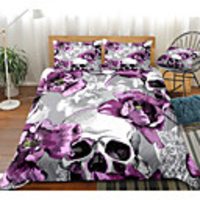 Purple Skull Print 3-Piece Duvet Cover Set Hotel Bedding Sets Comforter Cover with Soft Lightweight Microfiber(Include 1 Duvet Cover and 1or 2 Pillowcases)