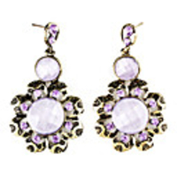 Purple Sunflower Resin Gem-Studded Hollow Earrings