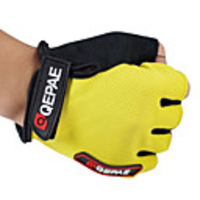 QEPAE Bike Gloves / Cycling Gloves Mountain Bike MTB Breathable Anti-Slip Sweat-wicking Protective Fingerless Gloves Half Finger Sports Gloves Leather Lycra Terry Cloth Black Yellow Red for Adults