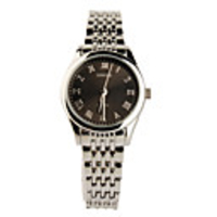 Quartz Wrist Watch with Stainless Steel Band For Women Black Silver