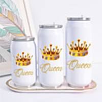 QUEEN CROWN Print Cans Thermo Flask Tumbler Thermos Termo Coffee Mug Water Bottle Termo Cafe Travel Outdoor Straw Bottle
