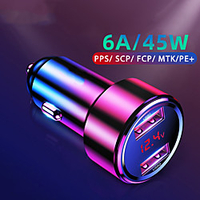 Quick Car Charger 6A 45W Dual USB Type C Charge For Xiaomi Samsung Phone Car Fast Charging Dual-Port USB Type C Charger Kit with Car Charger