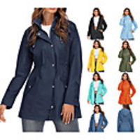 rain jacket women waterproof hooded raincoat active outdoor windbreaker trench coat (blue,  large)