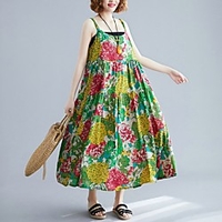 real shot cotton and linen print plus size suspender dress big swing skirt holiday skirt miniinthebox