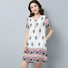 real shot summer new style cotton and linen dress large size loose retro printing short-sleeved mid-length dress miniinthebox