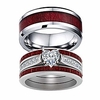 realdo couple ring wood grain titanium steel heart three layer ring set heart ring women engagement wedding jewelry