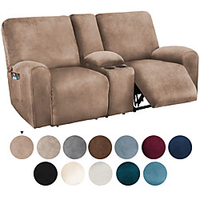 Reclining Love Seat with Middle Console Slipcover,  1 Set of 8-Pieces Velvet Stretch Loveseat Reclining Sofa Covers,  2 seat Loveseat Recliner Cover,  Thick,  Soft,  Washable,  Love seat Slipcovers miniinthebox