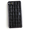 Rectangle Pattern Leather Back Case Cover for iPhone 4 Black