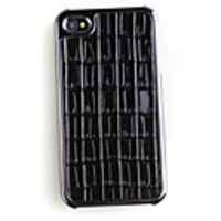 Rectangle Pattern Leather Back Case Cover for iPhone 4 Black