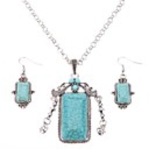 Rectangle Turquoise Earrings Necklace Jewelry Set