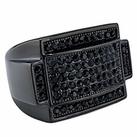 rectangular pinky ring iced cubic zirconia 18k black gold-plated stainless steel wedding bands