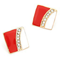 Red And White Square Alloy Acrylic Zircon Earrings