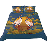 red-crowned crane 3-piece duvet cover set hotel bedding sets comforter cover with soft lightweight microfiber,  include 1 duvet cover,  2 pillowcases for double/queen/king(1 pillowcase for twin/single) miniinthebox