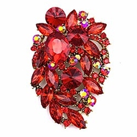 red flower statement brooch pin jewelry accessory rhinestone crystal gold tone