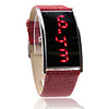 Red PU Leather Band Elagant Women Silvery Frame Red LED Wrist Watch