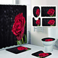 Red Rose Pattern PrintingBathroom Shower Curtain Leisure Toilet Four-Piece Design