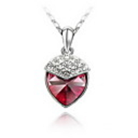 Red Shining Crystal And Platinum Plated Alloy Heart Shaped Pendant Necklace