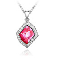 Red Shining Crystal And Platinum Plated Alloy Pendant Necklace